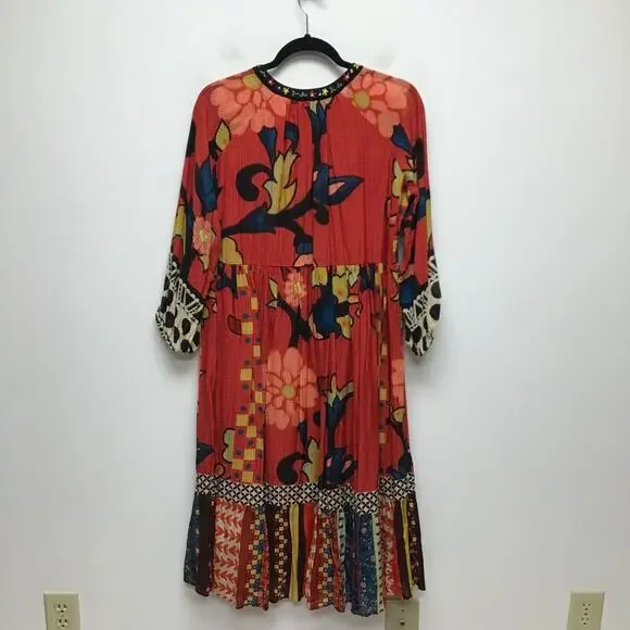 Anthropologie Verb by Pallavi Singhee Womens Red Floral Cayenne Midi Dress 10P - Picture 6 of 12